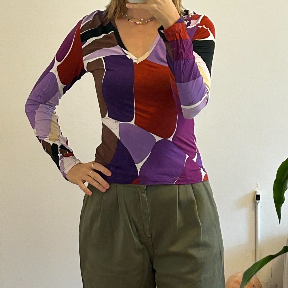 Pucci Abstract print long-sleeve v-neck tee